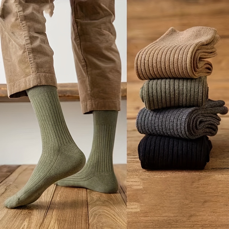 

7pcs Striped Crew Socks - Warm & Sweat-wicking, Breathable Polyester , Stretch Casual Wear, Machine Washable - Fall/winter