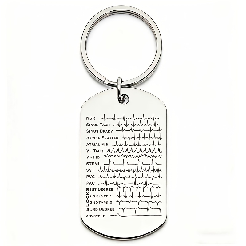 TEMU 1pc, Medical Ekg Military Dog Tag Stainless Steel Keychain - Fun Commemorative Key Chain, Suitable For Nurses Day, Birthday, Holiday, Graduation