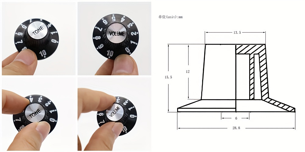 Set of 4 Electric Guitar Knobs - Witch Hat Bell Style, 2 Volume 2 Tone Control Dials, Plastic Black with Glossy Finish for Les Paul SG Guitars