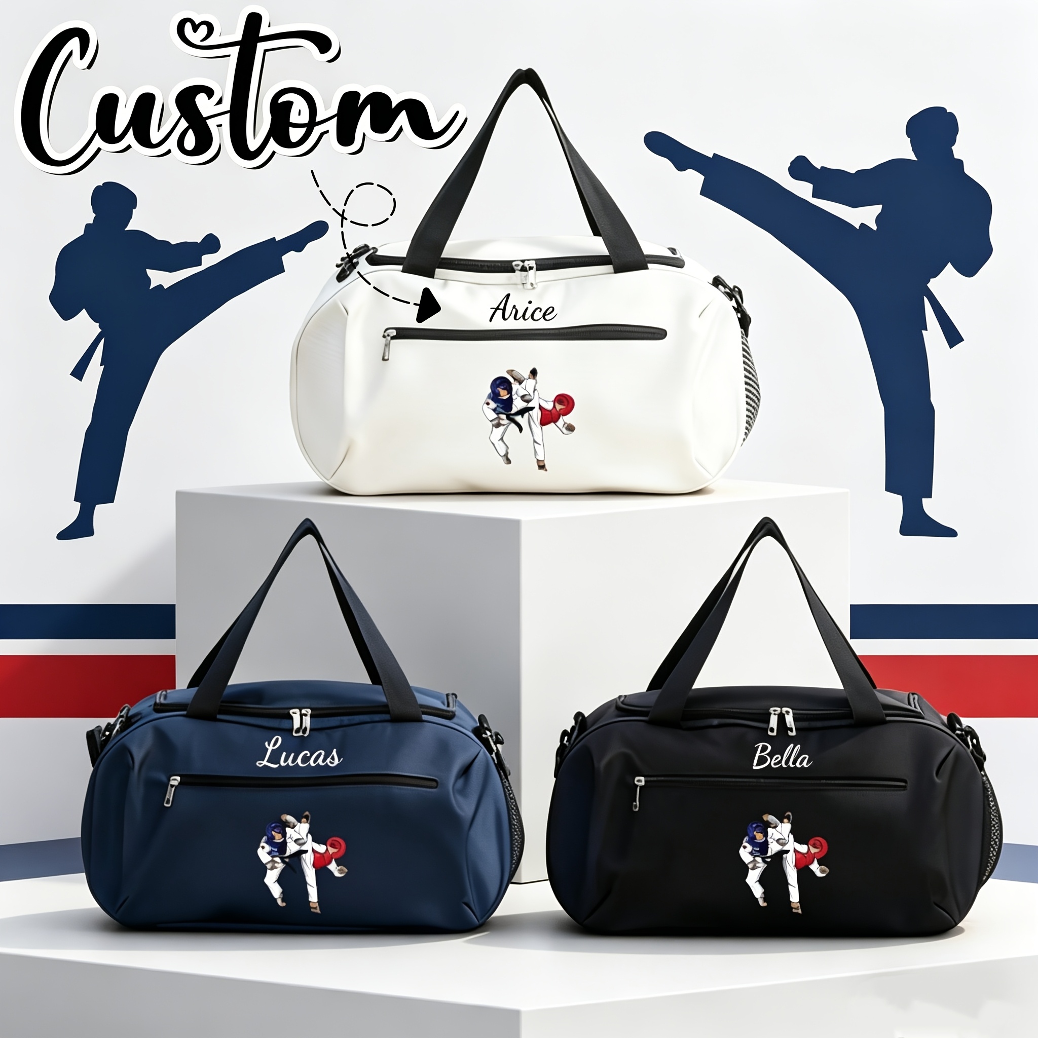 this customizable taekwondo themed mens crossbody bag features a large capacity and a cartoon taekwondo athlete design offering a   and stylish look its   daily commutes travel fitness taekwondo training or as a gift
