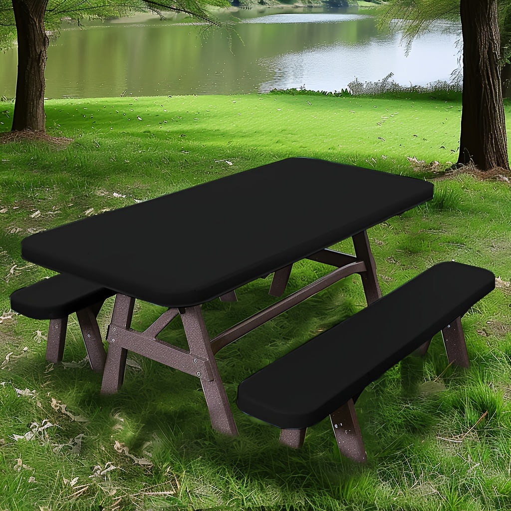 

Set Of 3 Stretchable Polyester Outdoor Picnic Table Cover Set, Dustproof, Easy Clean Protective Fabric, Ideal For Garden & Patio Use