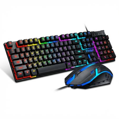 t wolf tf 200 wired gaming keyboard and mouse set professional 104 key rgb illuminated bundle for pc laptop and desktop