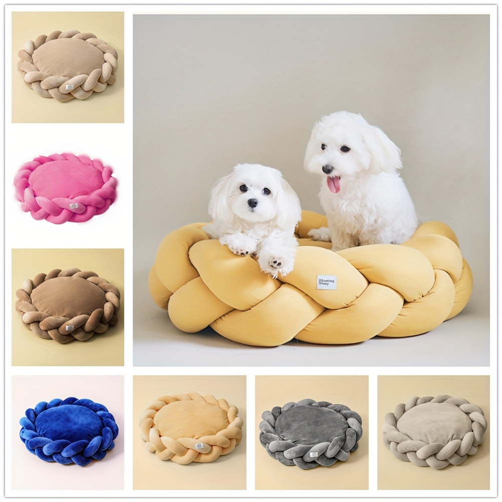 soft cozy hand knitted dog bed round warm polyester fiber machine washable detachable cover for small dogs pet bed   bed detachable cover bed Product details 0