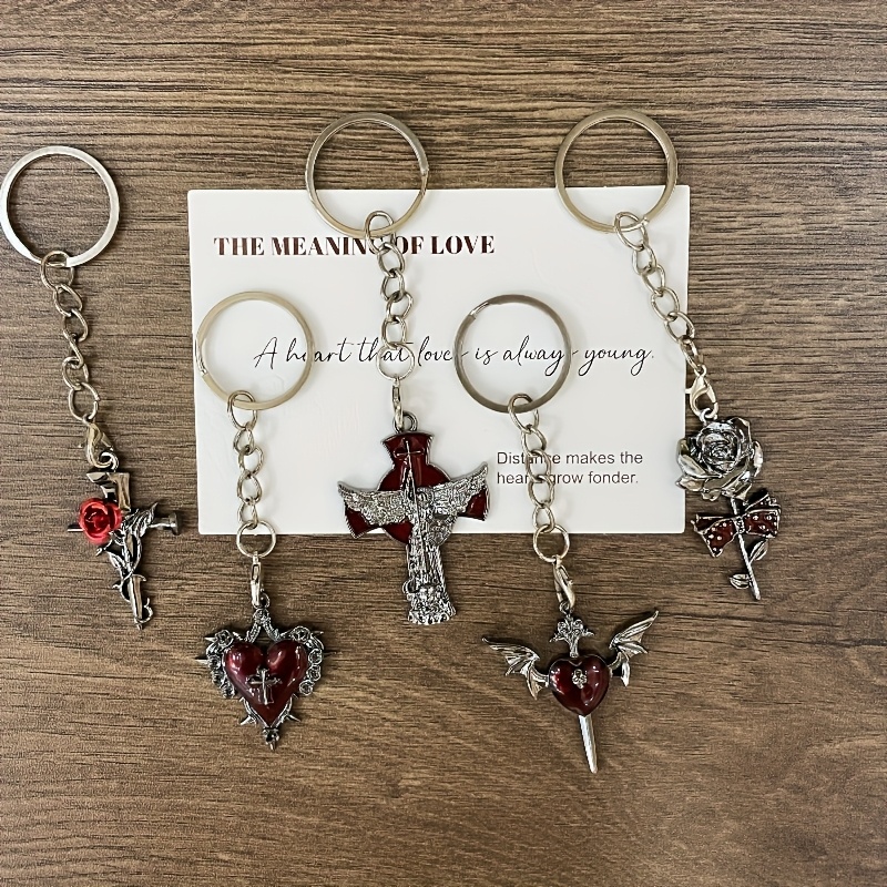 Image of 5pcs Halloween Punk Gifts Keychain - Charms (/heart/rose), Vintage Style Bag Charm For Men Women, Punk Rock Accessorychristmas