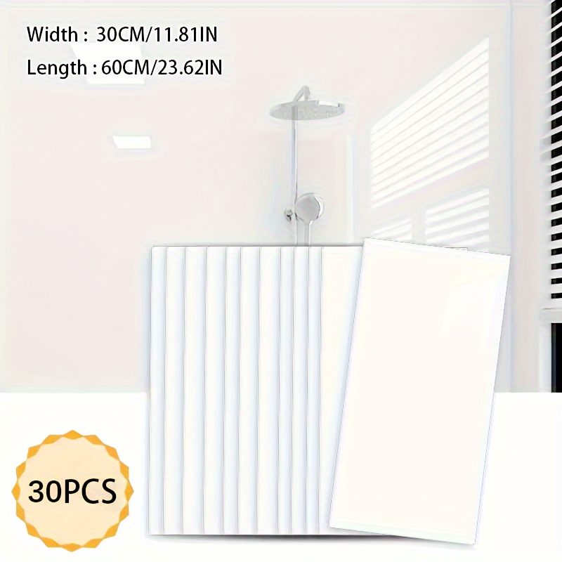 Image of Glossy Imitation Marble Tile Self Adhesive Wall Sticker For Waterproof Peel And Paste Foam Panel For Kitchen, Bathroom, Living Room, - Modern Glossy Plastic End, , 15/30pcs Package - 30x60cm