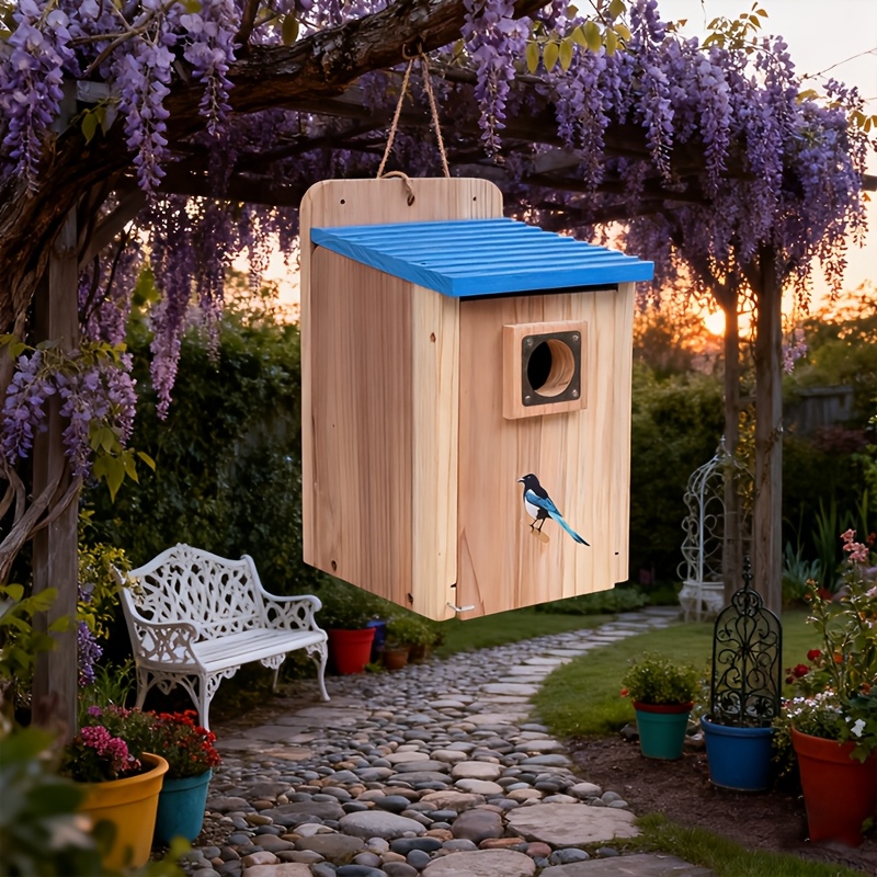 Image of Outdoor House Kit, Blue-roofed Birdhouse, Bluebird House With Predator Guard, Garden Decoration Birdhouses For Outdoors, Weatherproof And Windproof Hanging Birdhouse For Blue Bird, Sparrow, Chickadee