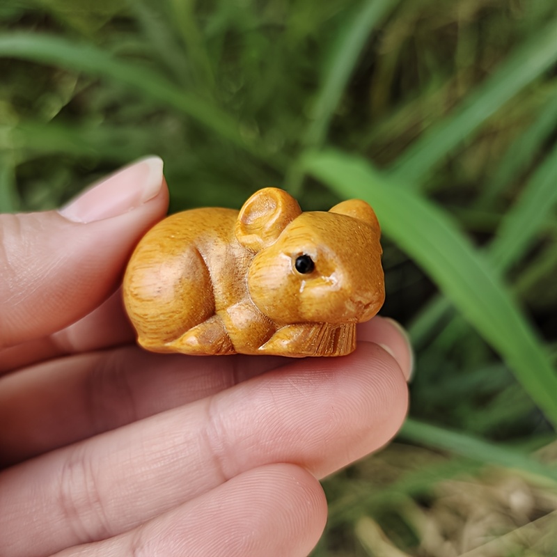 

1pc - Wooden Figurine, Miniature Rodent , No Required, For Entryway And