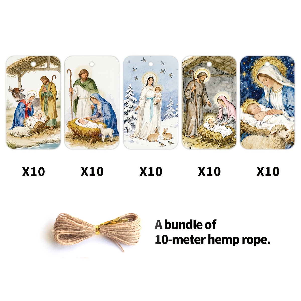 TEMU 50 étiquettes cadeaux religieuses vintage, avec corde, motif de scènes de la , étiquettes cadeaux de Noël rétro, étiquettes de décoration de