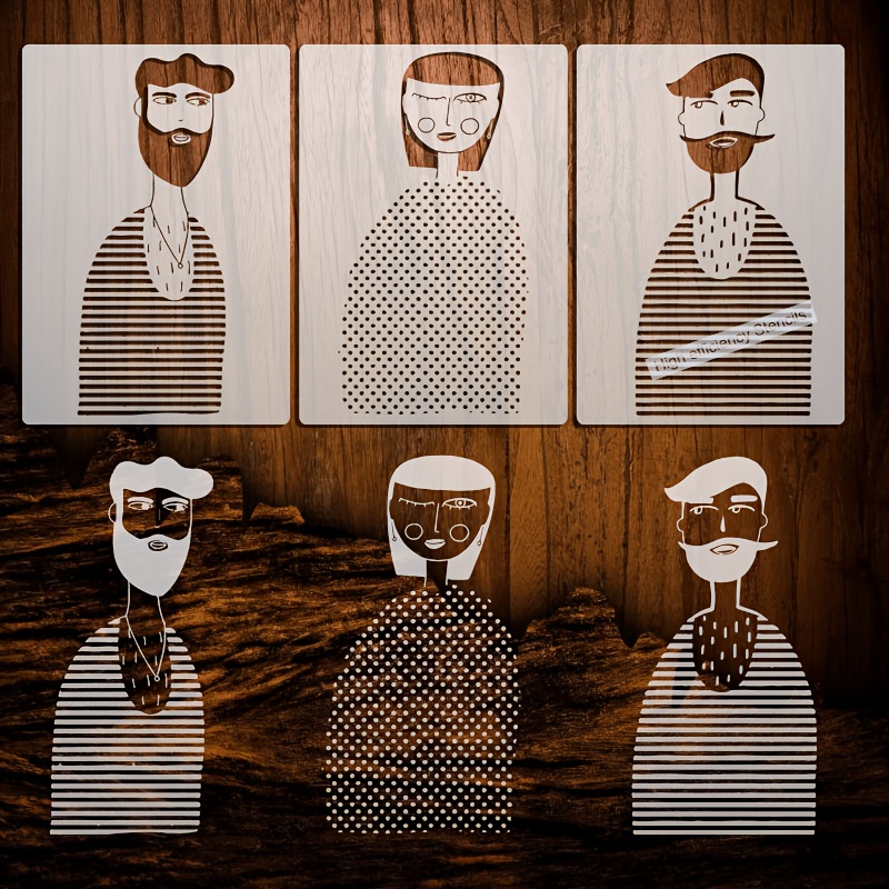 E-shop Set mit 3 abstrakten Figuren - A5 Größe - Wiederverwendbare Mal-Schablonen - Geeignet für die Verwendung auf Kleidung, Leinwand, Stoff, Rahmen