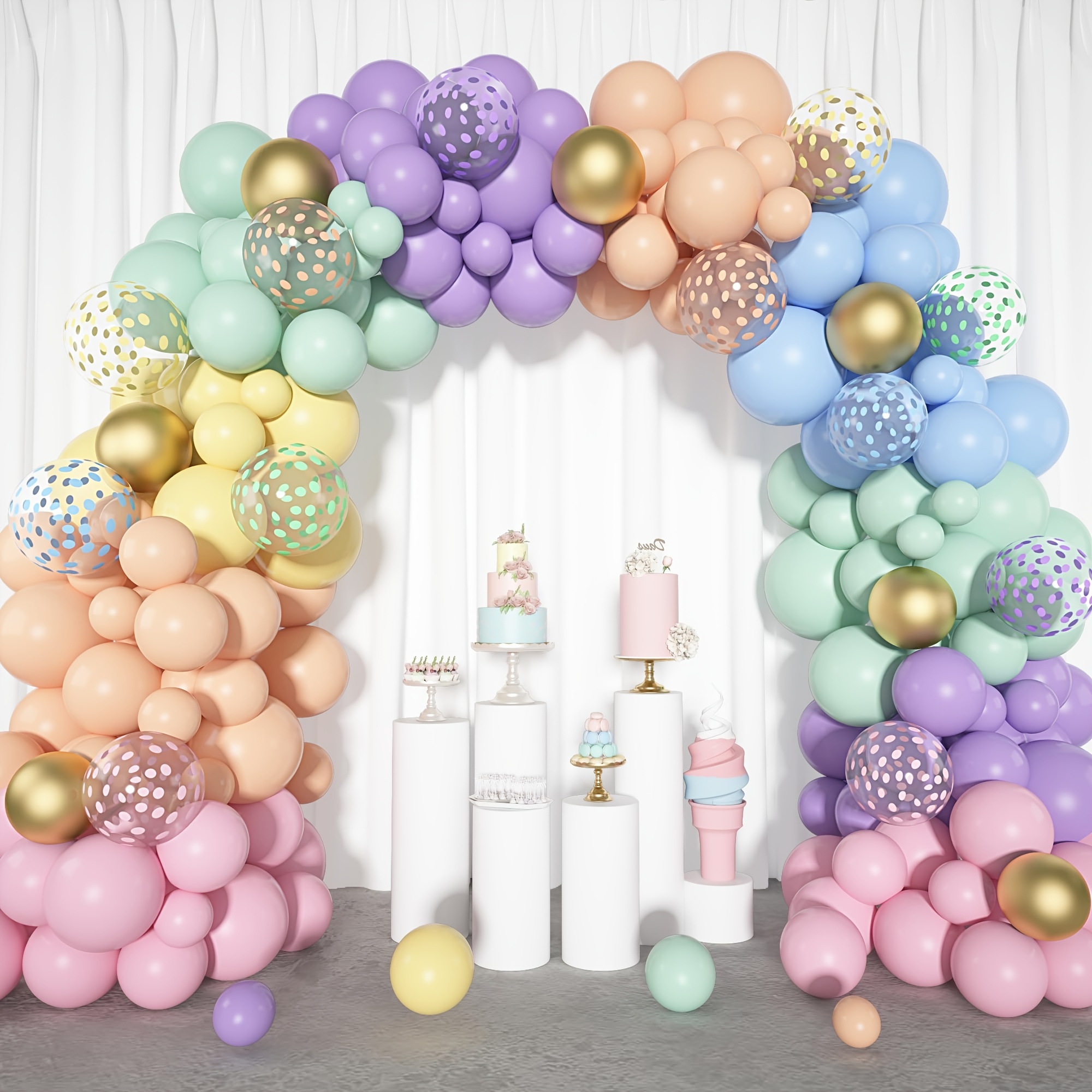 

164pcs Pastel Balloon Garland Set, Rainbow Easter Balloon Arch, Colorful Golden Confetti Balloons For Pastel Easter Baby Shower Wedding Ice Cream Mermaid Party Decoration Supplies