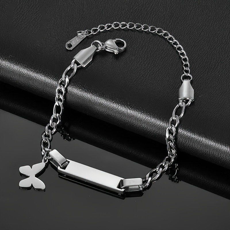 TEMU Custom Personalized Pendant Titanium Steel Bracelet Custom Diy Engraving Name Anniversary Birthday Gift Best Friend Valentine's Day Gift,