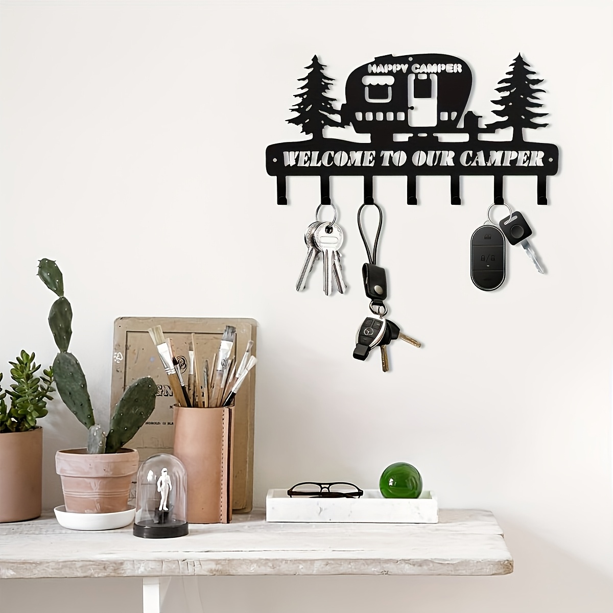 Image of 1pc Rustic Metal Key Holder Wall Hook - Design, Decorative Entryway Organizer, Perfect For Outdoor Decor, Outdoor Decor Additions | Camping Theme Decor | Metal Key Holder, Camping Additions