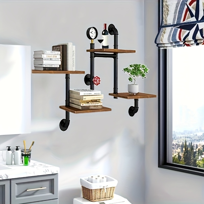 4-tier Industrial Pipe Rack, Floating Wall Shelf, Rustic Style Hanging Bookshelf, Suitable For Bars, Kitchens, Living Rooms, And Bathrooms