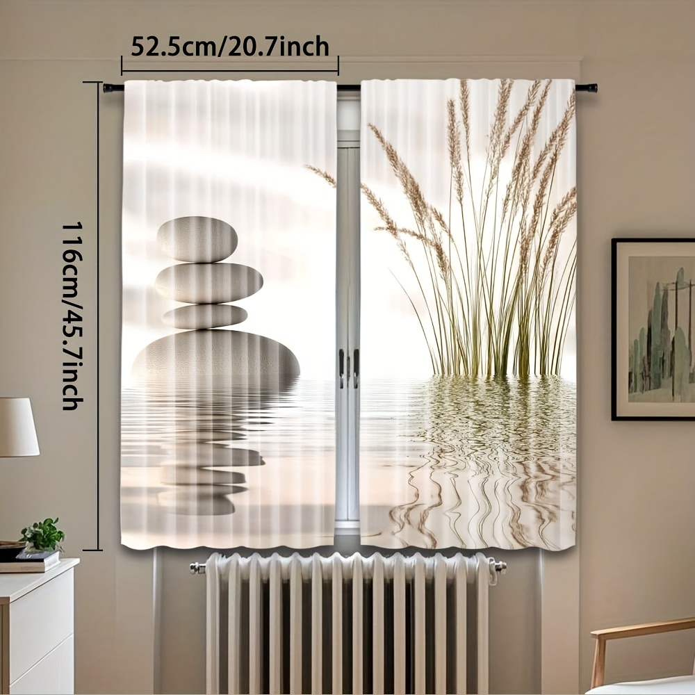 TEMU Juego de 2 cortinas de poliéster con diseño de piedras zen, y de agua calmada, ideales para salas de estar, dormitorios, cocinas, baños y