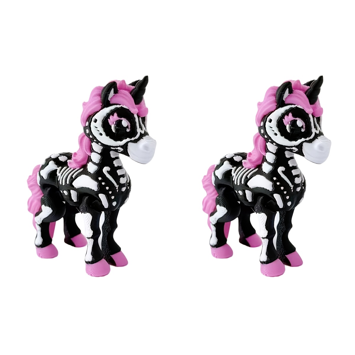 TEMU 1/2pcs 3d Printed Mini Unicorn, Skeleton Horse Character Figure Doll, Articulated Toy, Desktop Decoration, Birthday Party Gift, Halloween