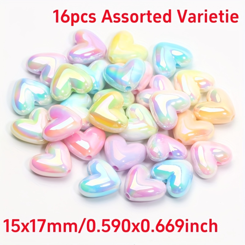 Image of 16pcs Mixed Color Gradient Heart-shaped Beads, 15x17mm Ab Color Acrylic Fashion Diy Bracelet Necklace Pendant Decorative Beads Gift