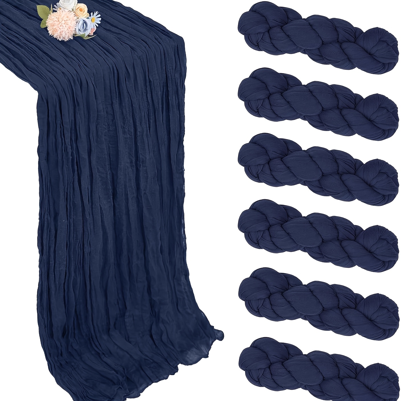 TEMU 6-pack Navy Cloth Table Towels, Bohemian Fabric Cheese Cloth Table Towels 35 X 120 Inches (. 88.9 X 30.4 Cm) Country Chiffon For Holiday Baby