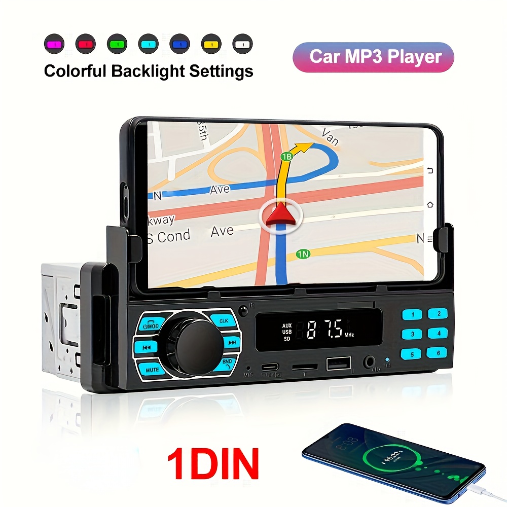  estéreo de carro 1din, de áudio sem fio digital com retroiluminação , fm mp3 de 12 usb/sd/aux-in, navegação por aplicativos, de encontrar o carro e suporte para telefone celular - , tensão de ≤36v detalhes 0