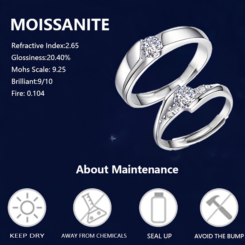 2pcs Adjustable Couple Rings Set, 925 Sterling Silver