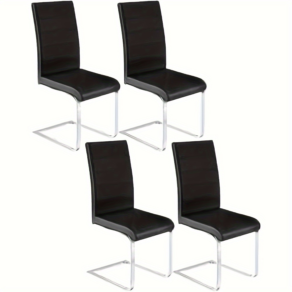 4pcs Ergonomic Cantilever Dining Chairs - Leather Upholstered High Backrest Kitchen Chairs With Sponge Cushioning, Open , Suitable For Dining Room, Living Room, Office