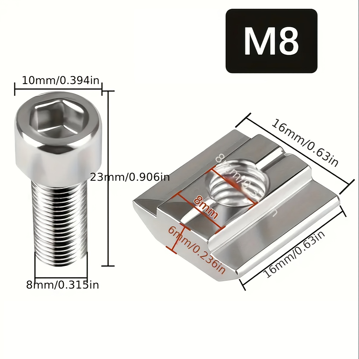 Image of 60pcs Polished M4/m6/m8 Profiles, Slide Nut Kits - Polished Treatment, Countersunk Head, Partial Thread, Hex Socket Drive, Right-hand Thread, Suitable For Extrusions 2020/3030