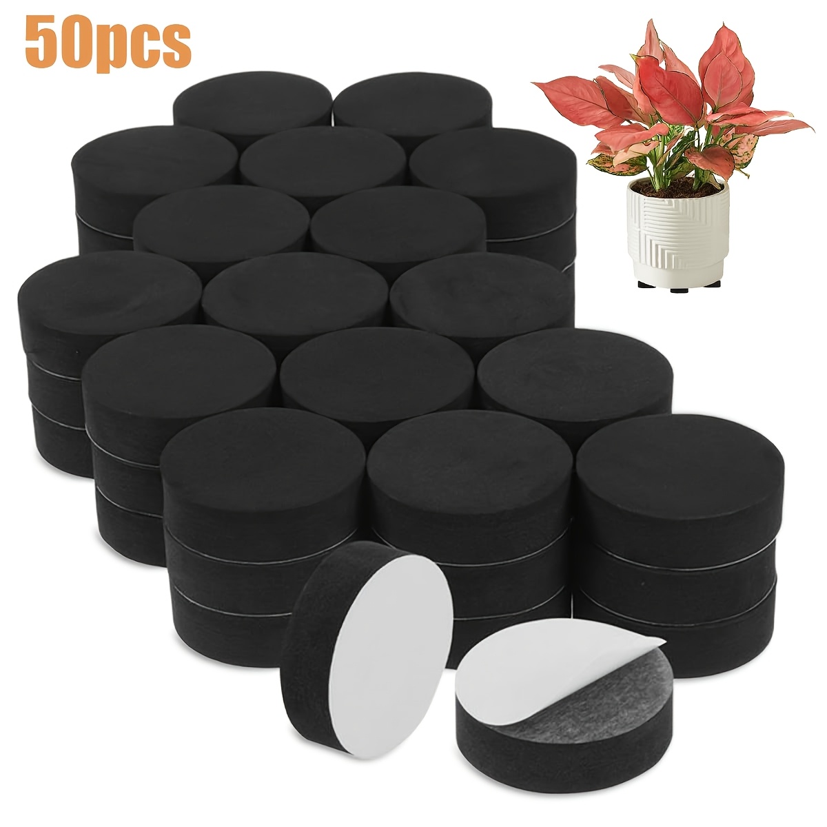 Pack Of 50 Invisible Flower Pot Feet, 30 X 10mm, Self-adhesive Pot Feet, Flower Pot, Black Non-slip Feet For Flower Tubs, Garden, Invisible Pot Feet For Indoor And Outdoor Planters