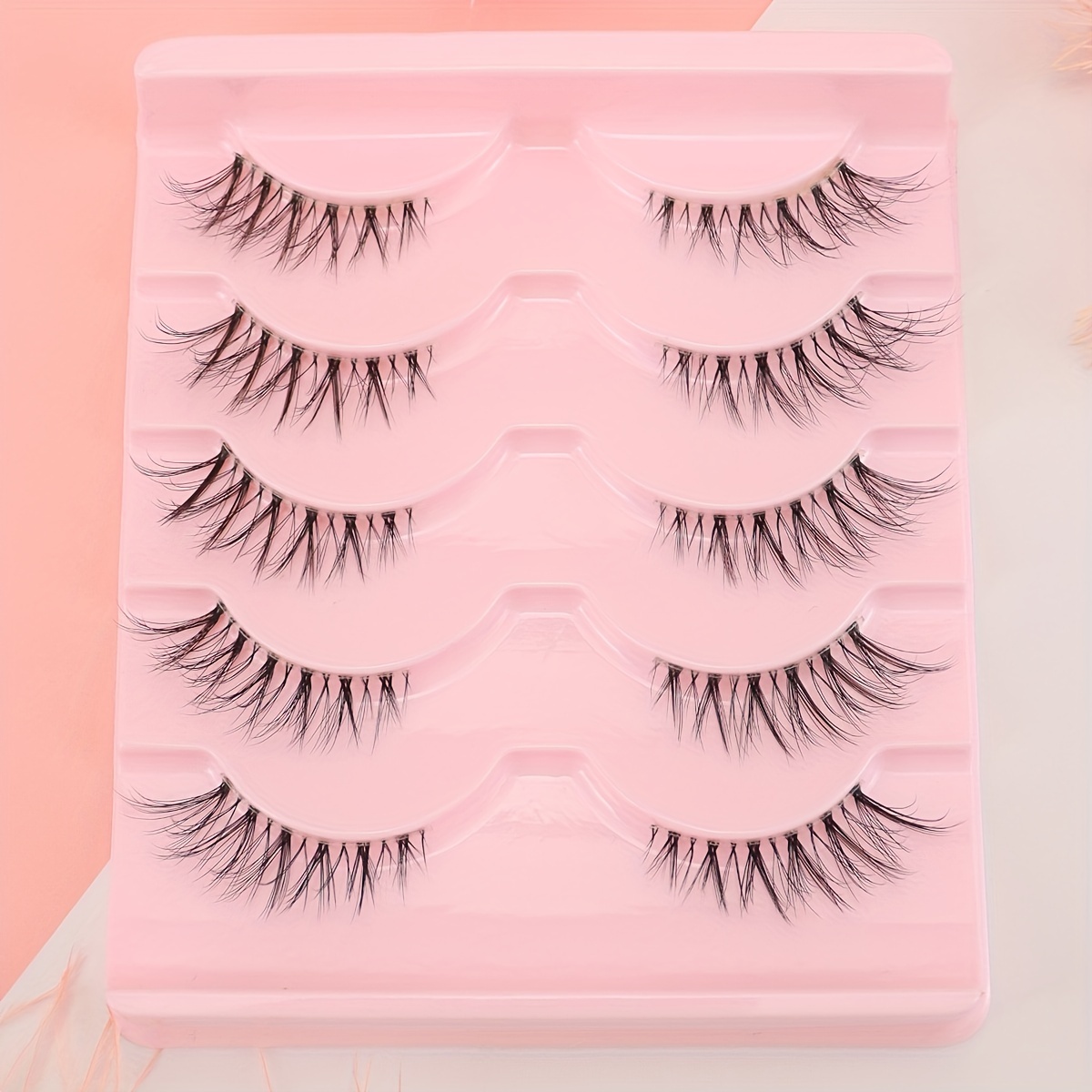 Image of 5 Pairs Cat False Eyelashes - Natural, , Long-lasting, Hypoallergenic With Transparent Band For A Dramatic Look, Everyday Eyelashes | Natural Look Lashes | Hypoallergenic Lashes, Eyelash Accessories