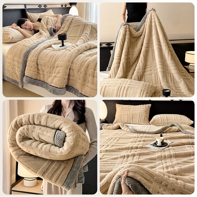 1pc luxury ultra soft plush blanket three second   winter thick plush throw striped grid design provides   and   suitable for   bedroom living room camping machine washable ideal for gifts or Product details 9