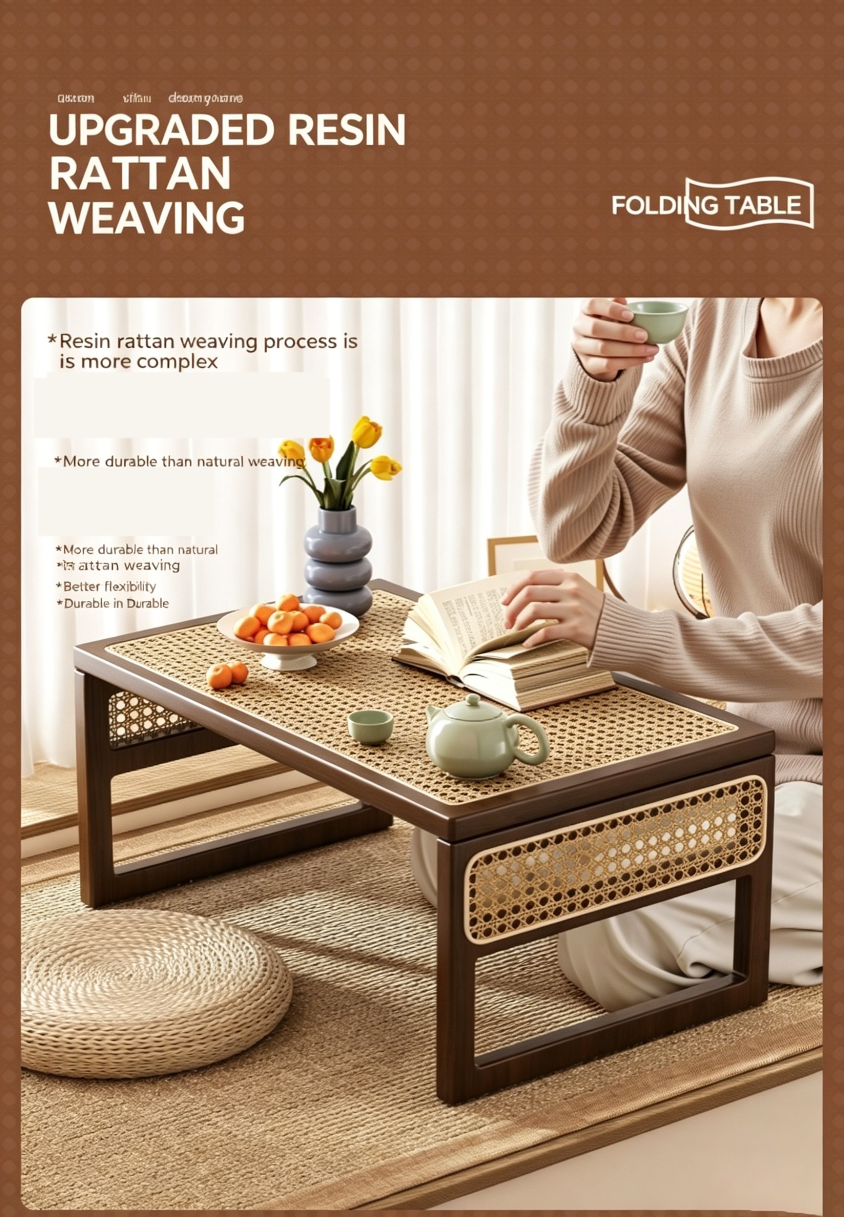 Foldable Bamboo Picnic Table - Portable Patio/Garden Coffee Table, Suitable for Backyards, Patios, And Balconies. Lightweight, Low Camping Coffee Table. A Must-Have for Spring Easter Garden Parties. Compact Floor Table with No Installation Required