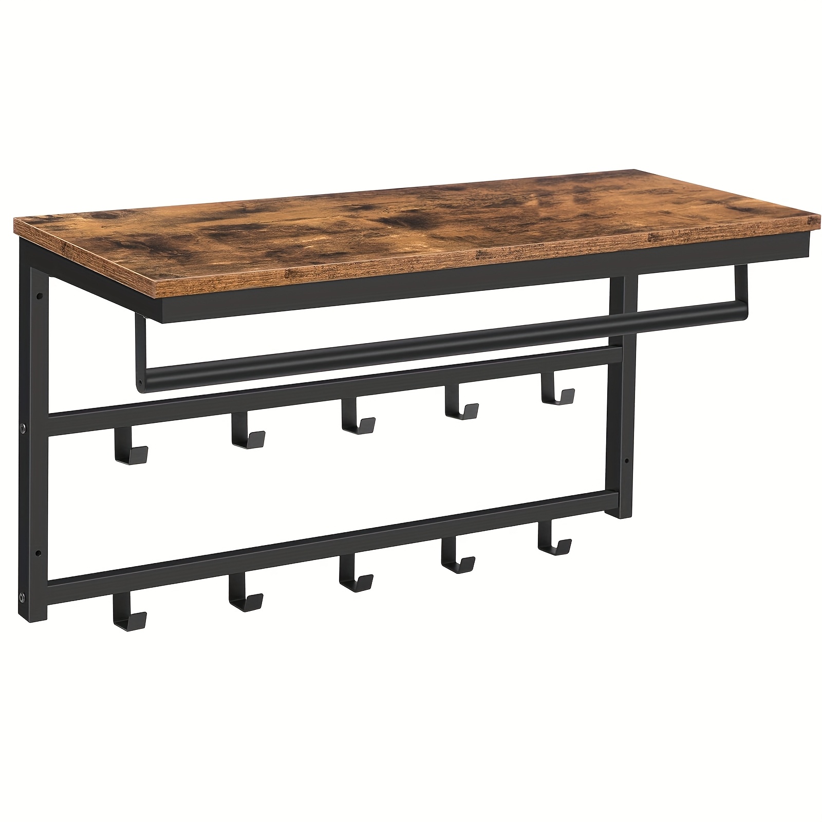 Image of Wall-mounted Coat Rack With Shelf, Equipped With 10 Hooks And A Rod, Wall-mounted Hanger, 80x30x42cm, Suitable For Hallway, Living Room, Bedroom, Bathroom, Industrial Style