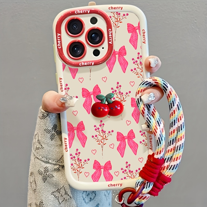 phone case bow flower suitable for   iphone 17 pro max 16plus 15 14 13 12 11 series lanyard phone case cute cartoon   additions handy womens creative soft protective cover with hanging rope for christmas gifts for girlfriend