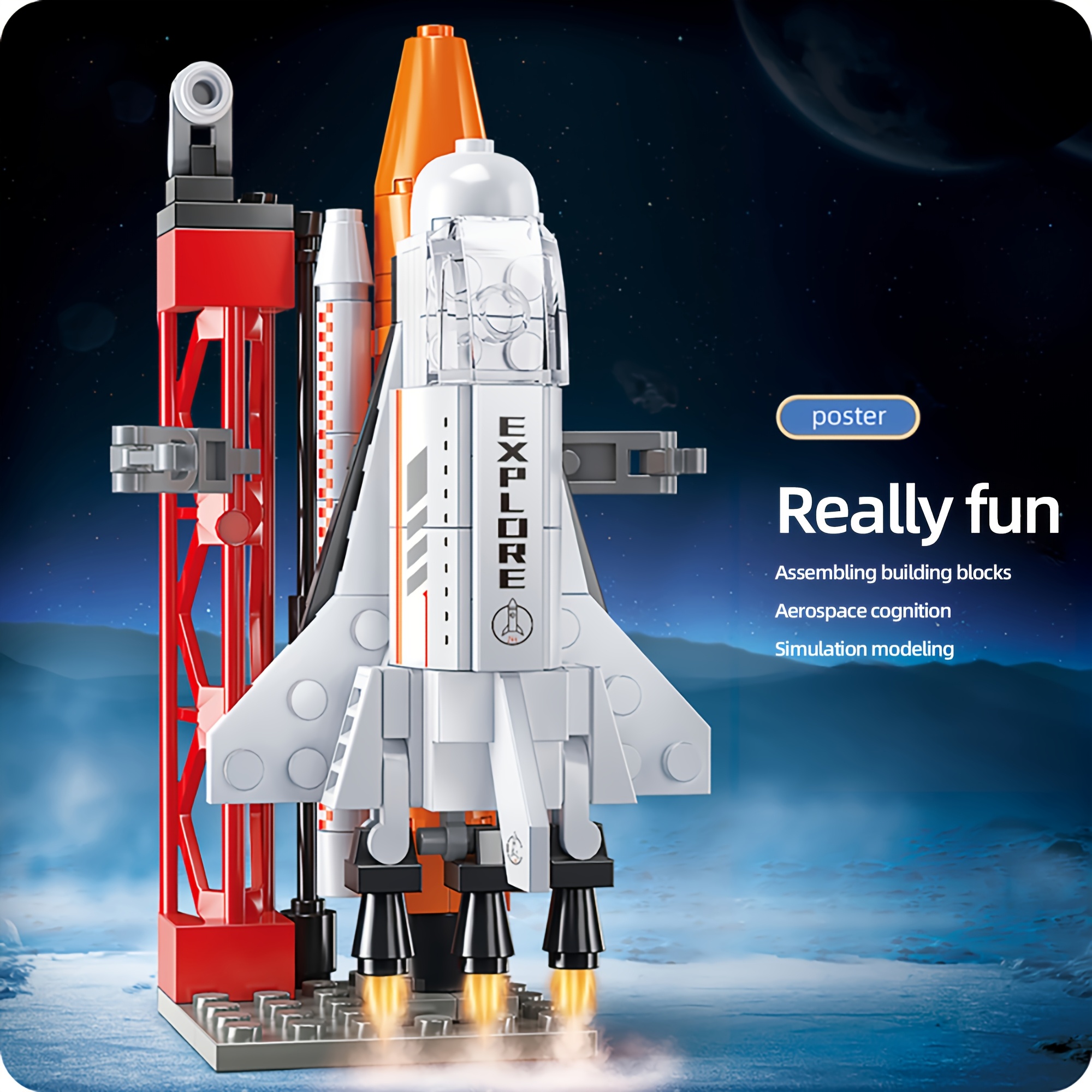 Image of Kavoworld Space Rocket Building Block Model, Easy To Assemble And Operate, Perfect For Holiday Gifts Such As Birthdays, Christmas, Halloween, Thanksgiving, New Year, And Party Favors