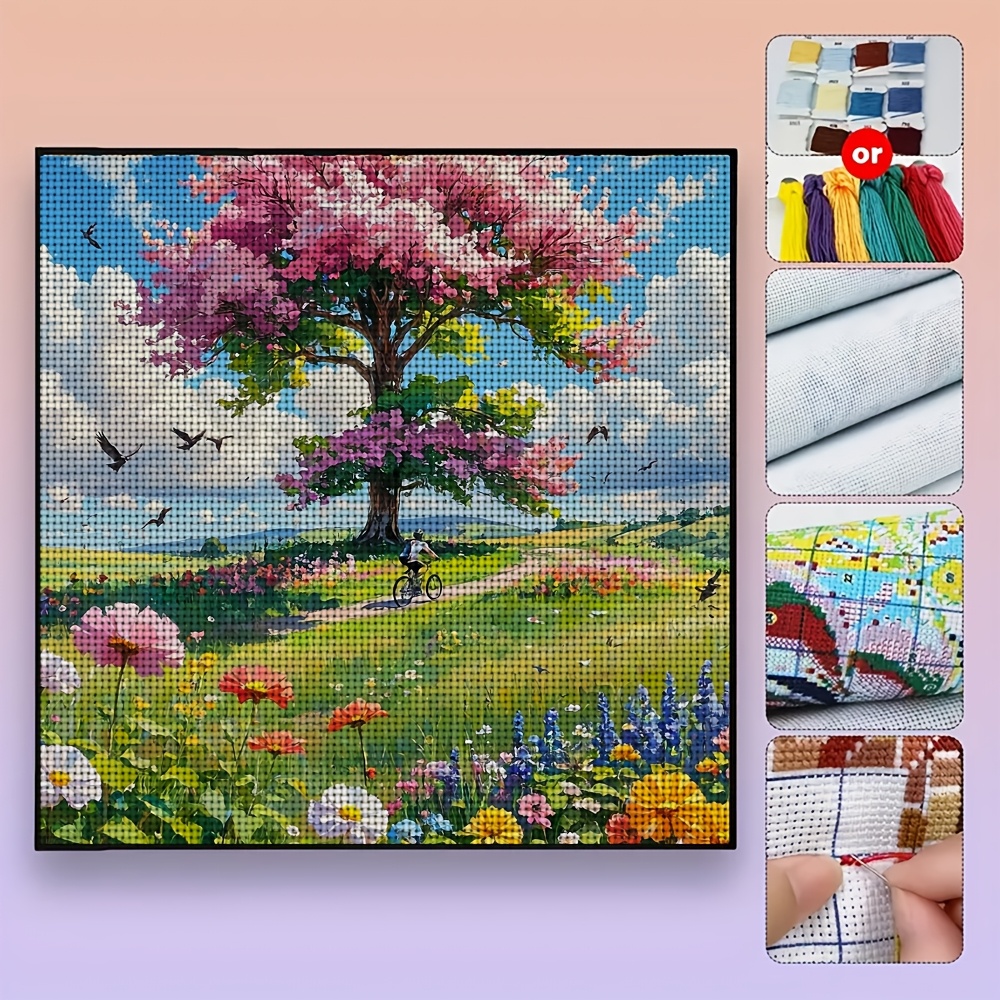 Stitch Print Set, Frameless, Riding Under The Tree of Flowers Pattern