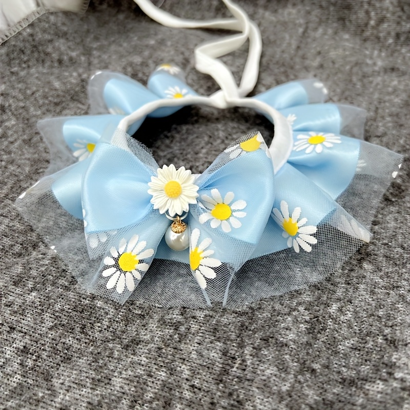 Mini-Hundehalsband Mit Blumenmotiv – Größe M, Dunkelblau, Weiches PU-Material, Verstellbar 29-38 Cm