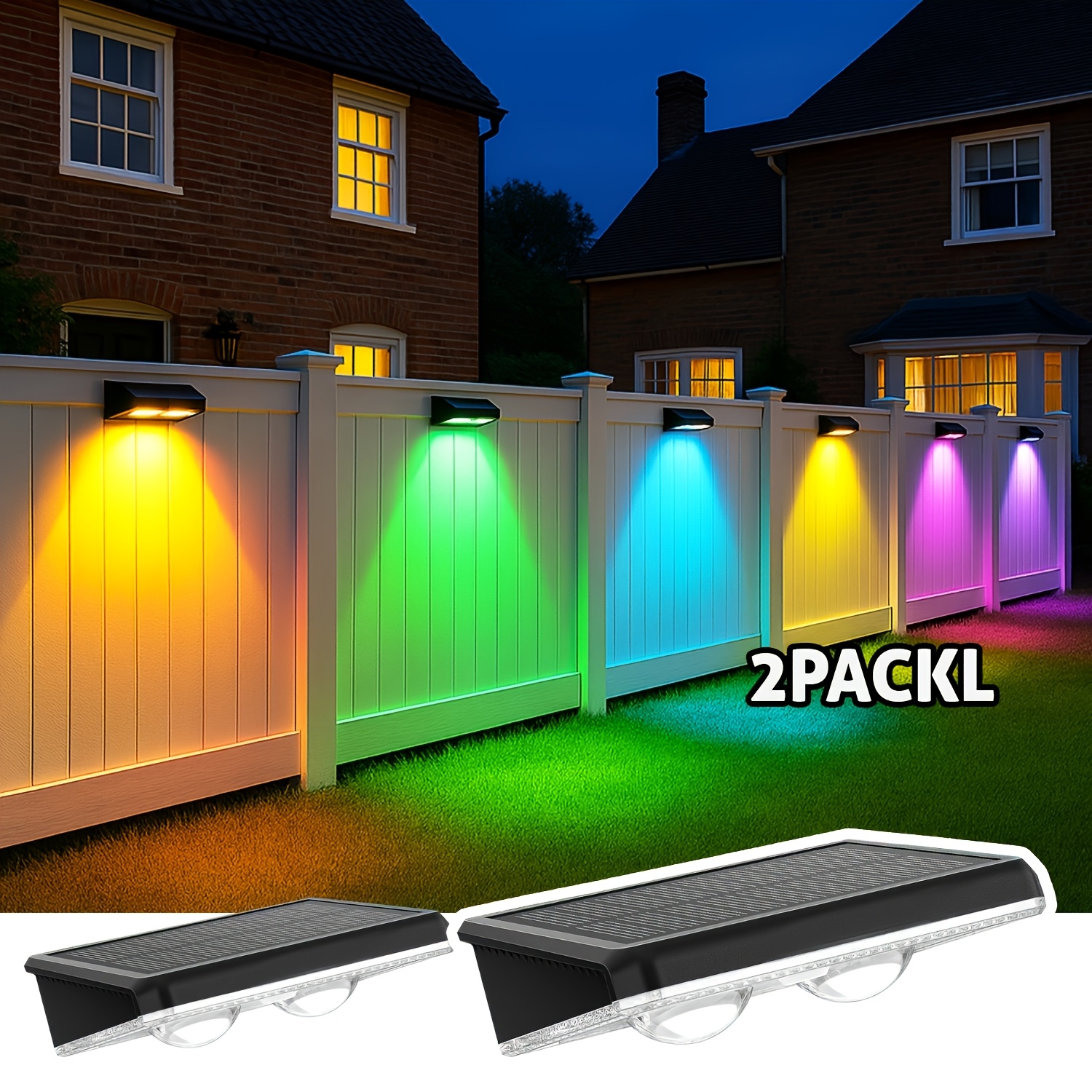 TEMU 2/4 Rgb Solar Fence Lights, Suitable For Outdoor Gardens; Outdoor Solar Wall Light, Solar Garden Fence Light, Suitable For Courtyard, Yard,