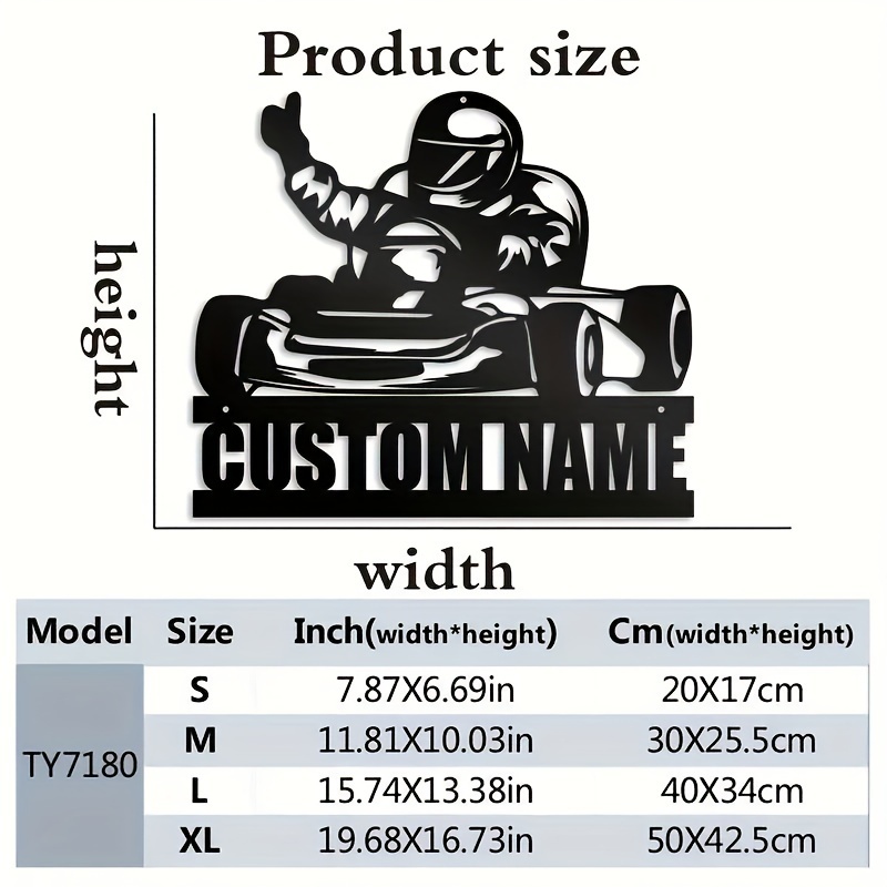 TEMU 1pc Customizable Metal Karting Sign, Personalized Go-kart Racer Plaque, Gift, Custom Name Sign For Kart Decor, No Power Needed Outdoor Wall Art