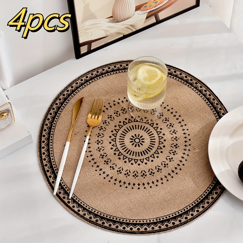 2/4pcs Bohemian Style Placemats, 15-inch Round Table Mats, Vintage Style Hemp Background Wall Decor, Home Round Table Mats