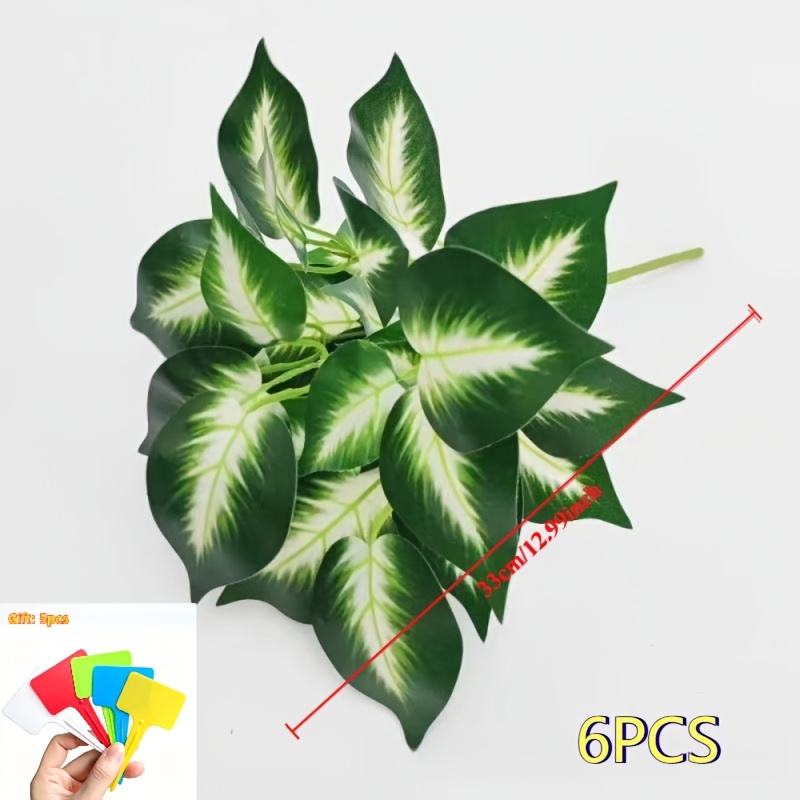 TEMU 6pcs Set Of White Heart-shaped Simulation Plants Comes With 5 Gardening Labels, Natural Uv Resistant, Perfect For Courtyard, Indoor And Outdoor,