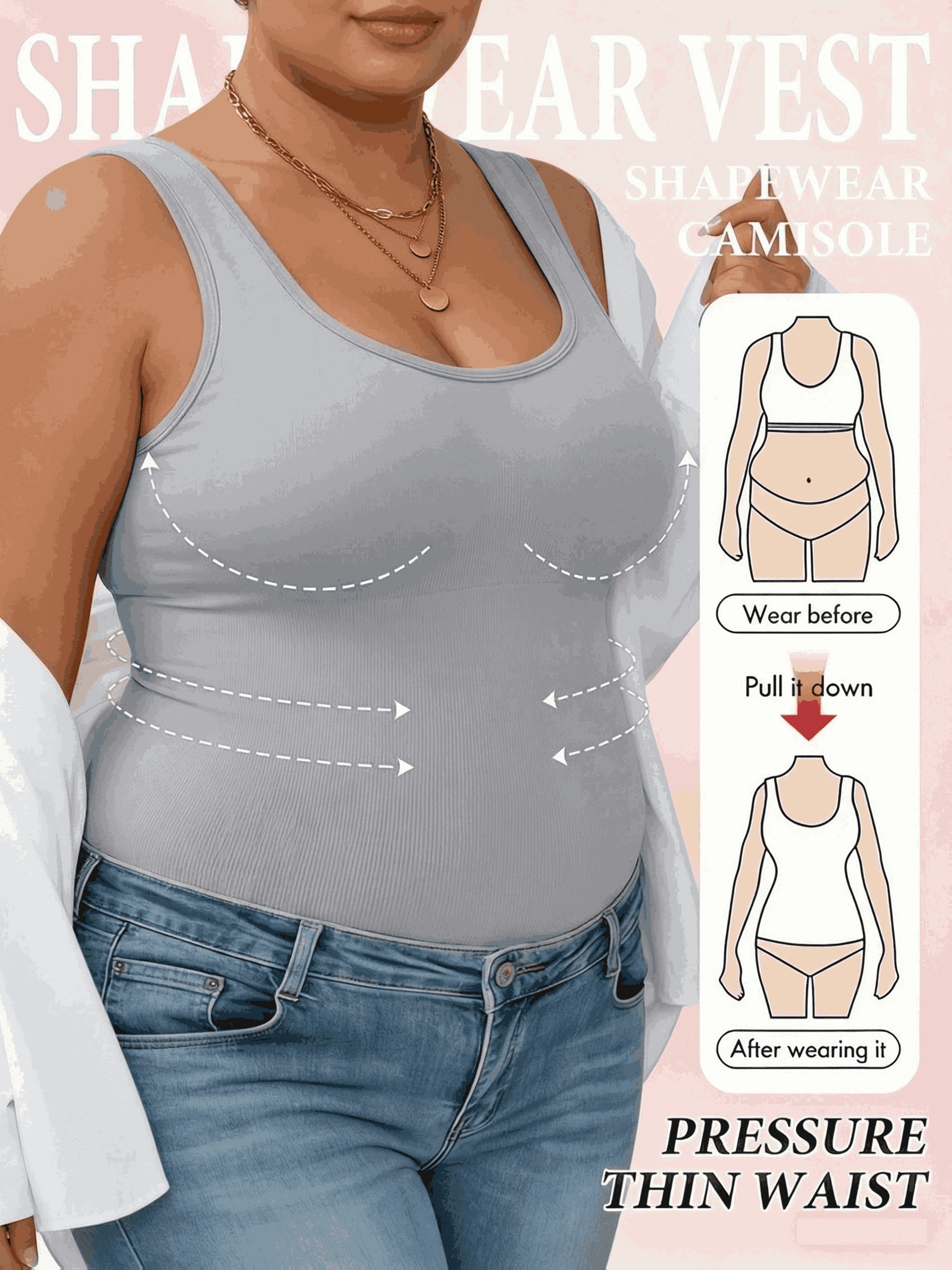 womens plus size waist cinching tummy control shaping vest top
