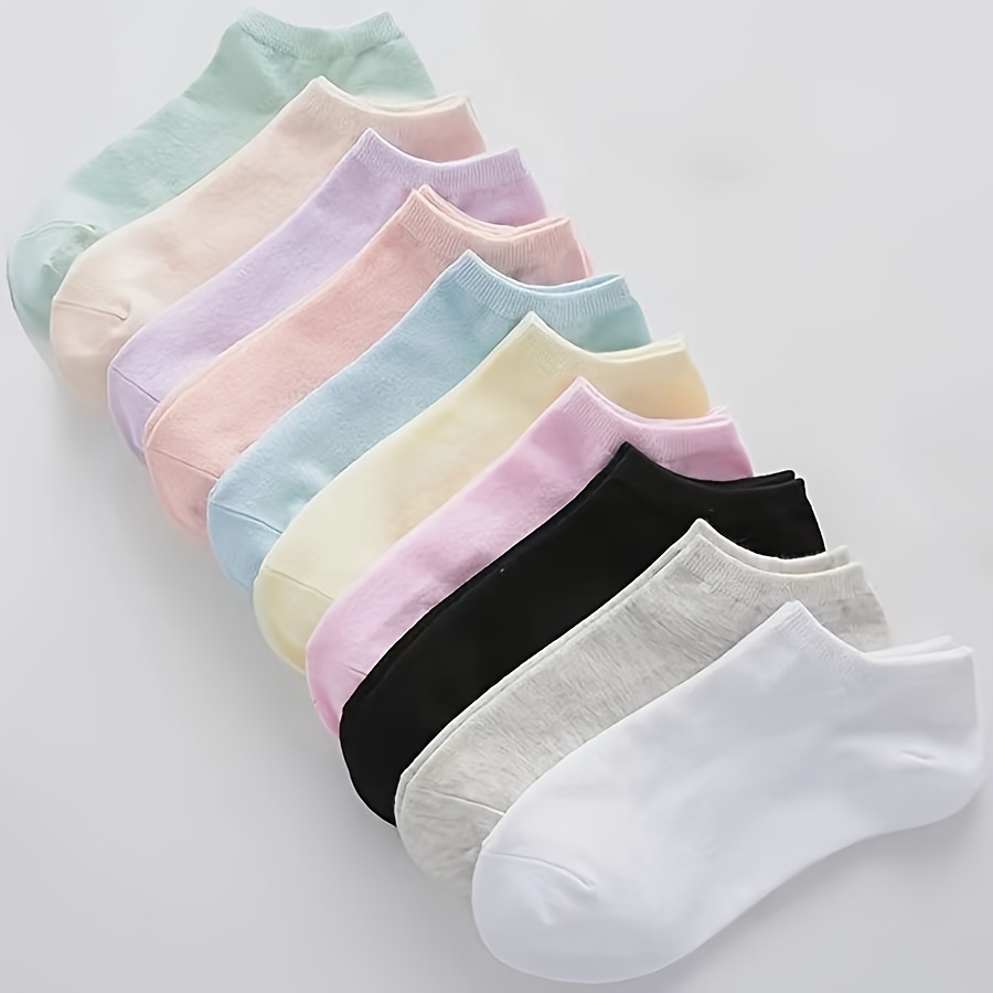 

10 Pairs Of Seasonal Thin Breathable And Sweat Wicking Solid Minimalist Ankle Socks, Shallow Cut Women's Boat Socks And Sports Socks