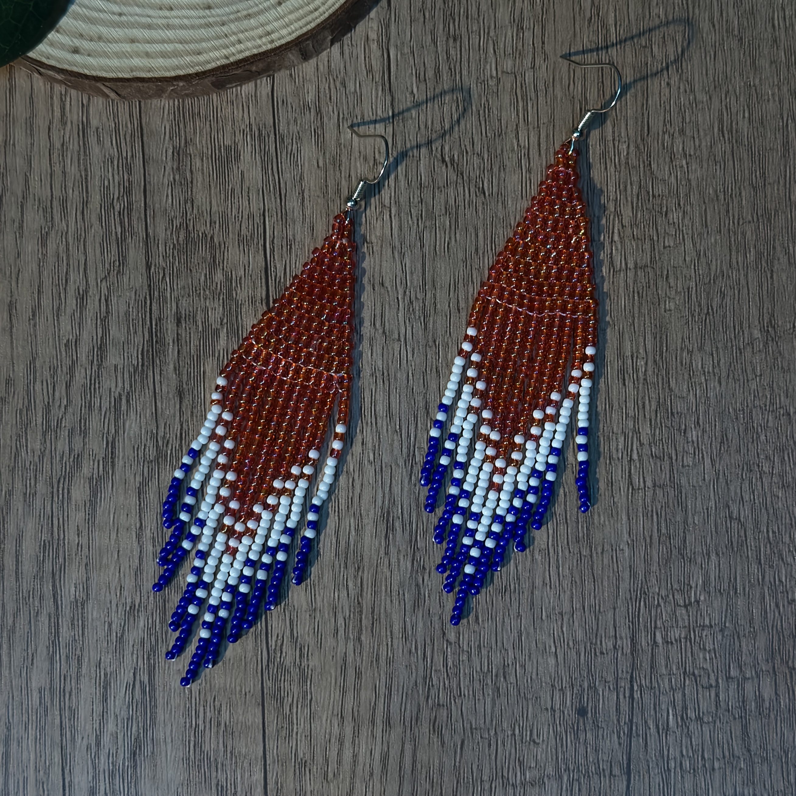 Women's Geometric Design Color-Gradient Long-Tassel Earrings