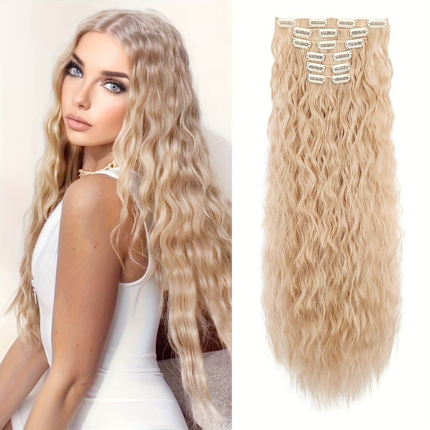 24” mermaid curly wave hair extensions Amazon.com : FLUFYMOOZ Clip In Hair Extensions,6PCS Hair  main image 3