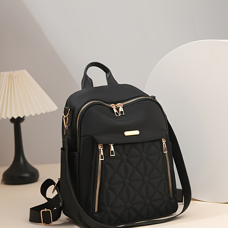 

Elegant Diamond Quilted Women's Backpack - Spacious Nylon With Multiple Zippers, &