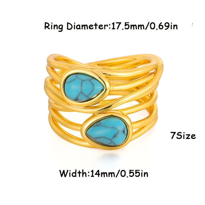 Image of Hypoallergenic 925 Sterling Silver Turquoise Vine Ring | Unisex, , Elegant Vintage Style, 18k Golden Plated, Versatile For Daily, Party, And , Includes Exquisite Gift Box