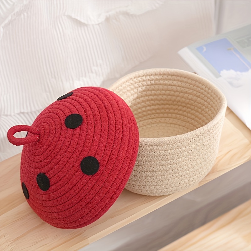 

Small Mushroom Rope Storage Basket For Organizing Household Items, Washable, For Cosmetics, Storage With Lid, Suitable For Living Room, Bedroom, Kitchen, Multi-scene Storage