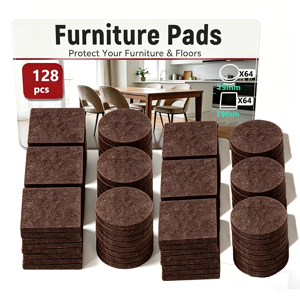 TEMU 128pcs 0.75-inch (19mm) Felt Silent Chair Leg Protectors - Non-slip Noise-reducing Furniture Pads, Suitable For Dining Chairs And Tables, Dark