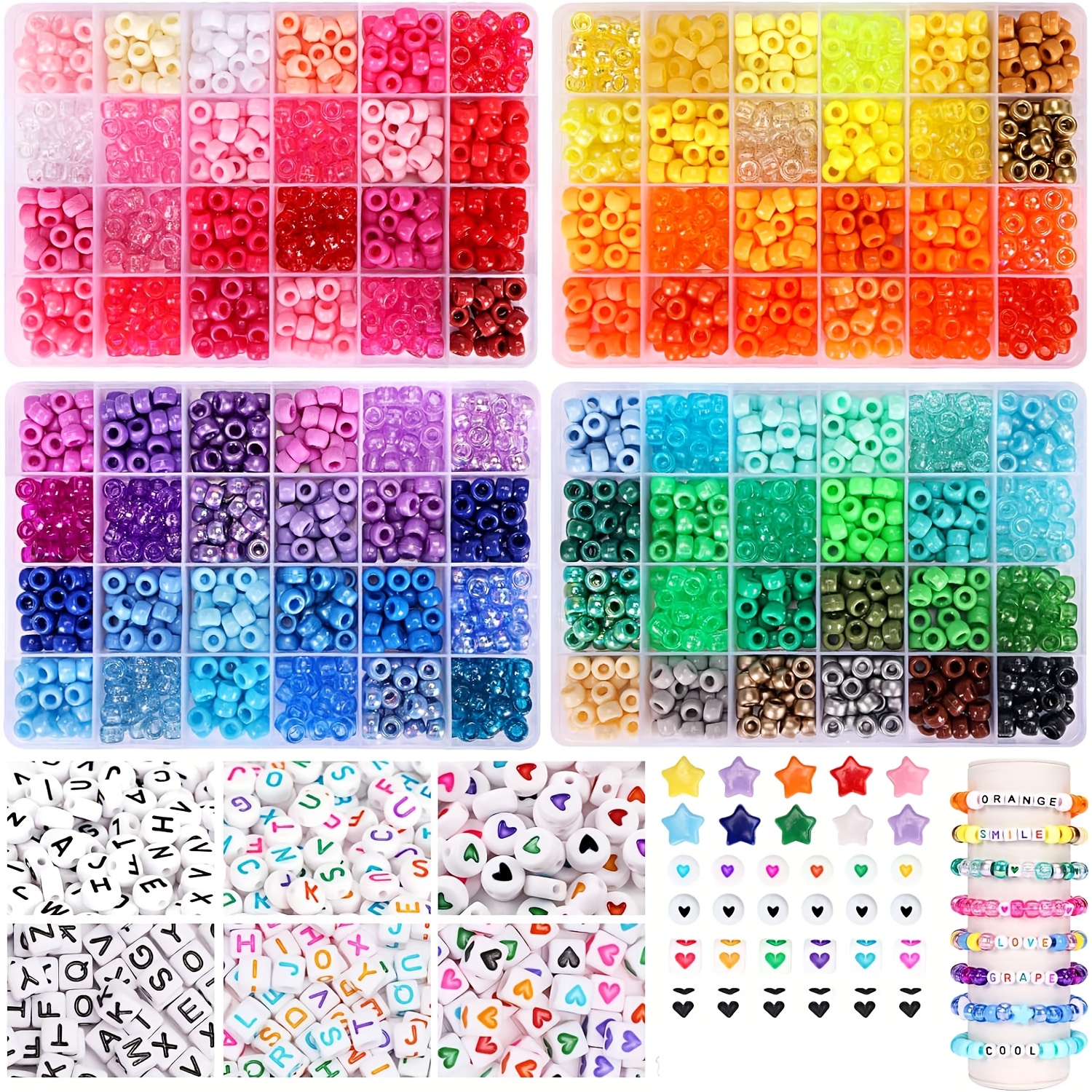 TEMU 3250pcs Pony Beads Set, Friendship Bracelet Kit Kandi Beads 2400pcs Rainbow Beads In 96 Colors, 800pcs Letter And With 20 Meters Of Elastic