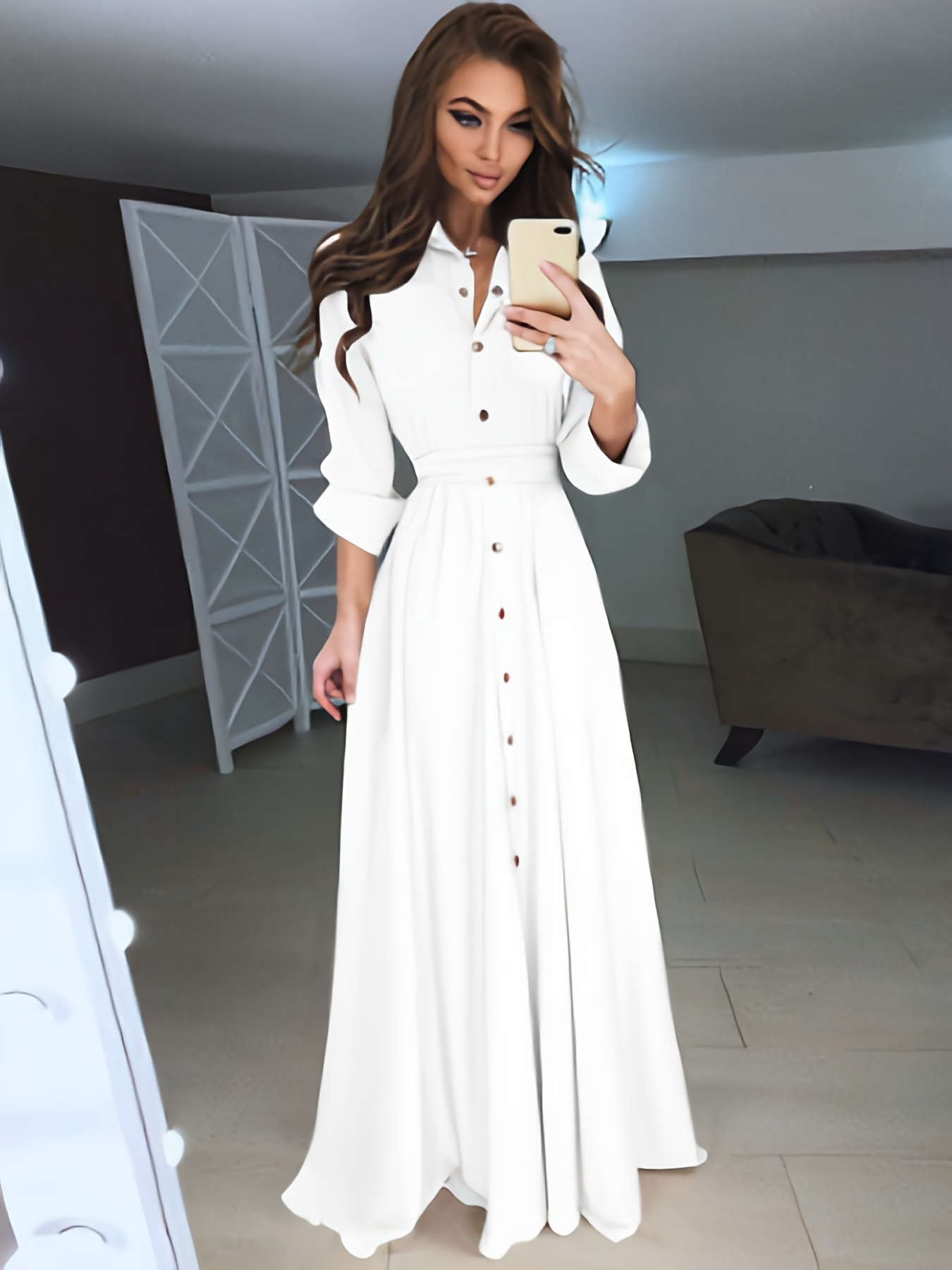 elegant womens dress long sleeve solid color - Temu