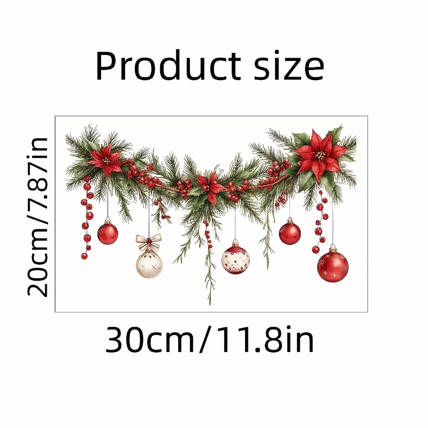 TEMU 1pc Christmas Pine Branch Berry Ornament Static Cling Glass Sticker, Reusable With Static , Suitable For Christmas Living Room, Bedroom,
