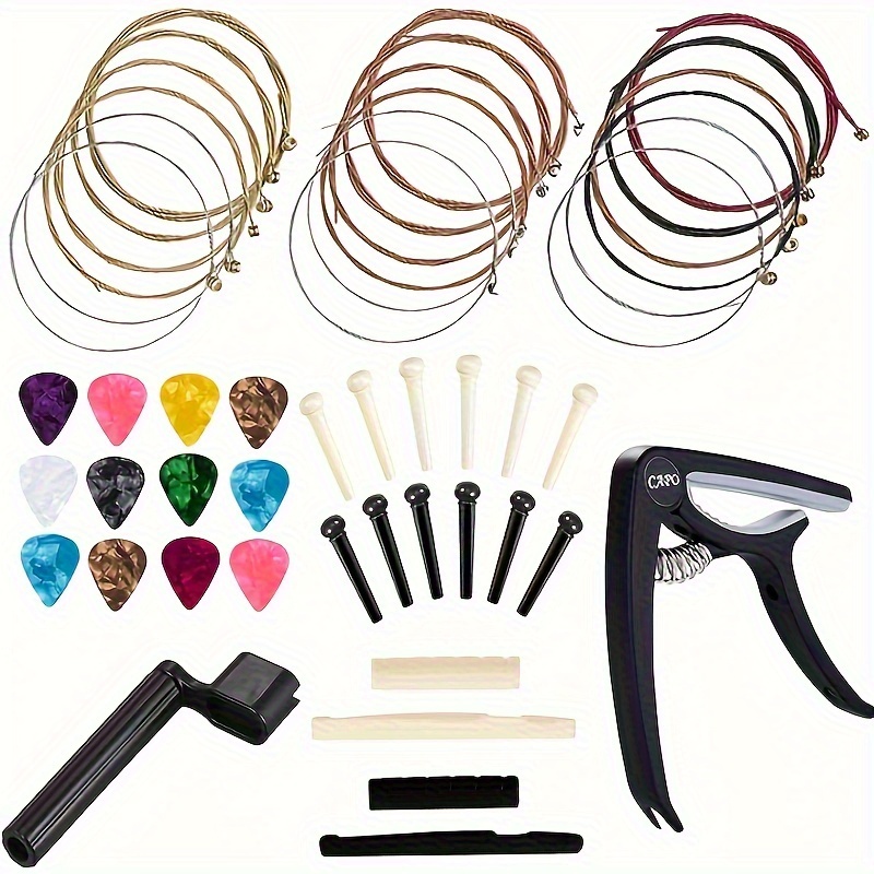 TEMU Acoustic Guitar Additions Kit Guitar Strings Replacement Changing Tool Including Guitar Acoustic Strings Picks Capo String Winder Bridge TEMU Acoustic Guitar Additions Kit Guitar Strings Replacement Changing Tool Including Guitar Acoustic Strings Picks Capo String Winder Bridge